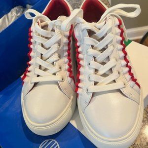 Tory Burch Sport Ruffle Low Top Leather Sneakers White and Red